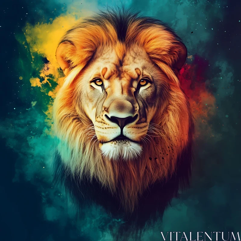 AI ART Lion with Colorful Background