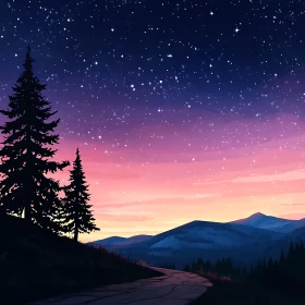 Twilight Mountain Starry Scene
