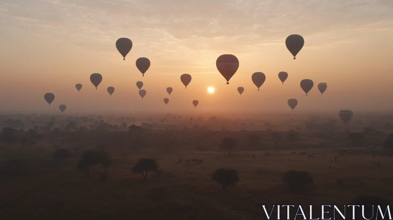 AI ART Aerial View of Hot Air Balloons at Dawn