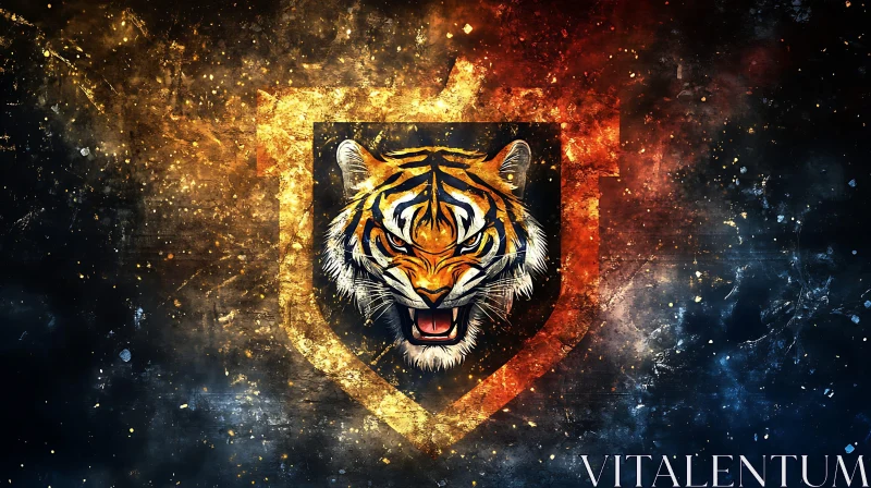 AI ART Tiger Shield Art with Grunge Texture