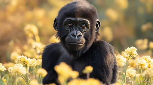 Serene Gorilla Among Yellow Blooms
