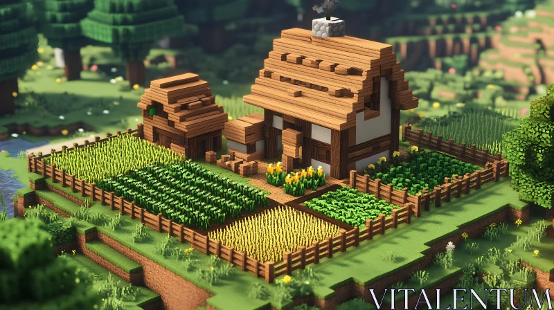 AI ART Pixelated Farm in Minecraft World