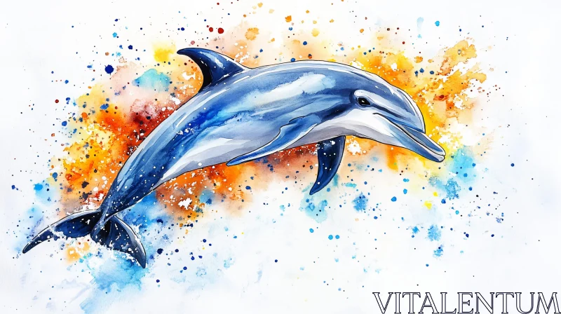 Leaping Dolphin Watercolor Illustration AI Image