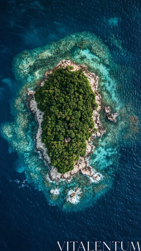 AI ART Aerial View of a Lush Island Encased by Turquoise Waters