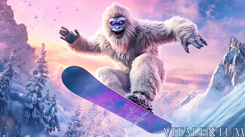 AI ART Snowboarding Yeti: A Winter's Tale