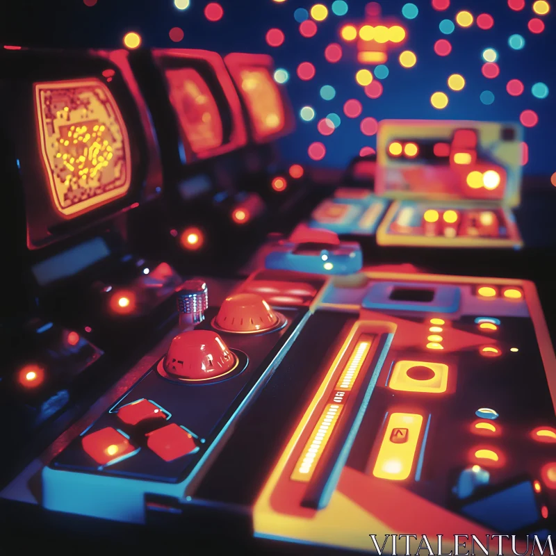 Vintage Gaming Machines in Neon Glow AI Image