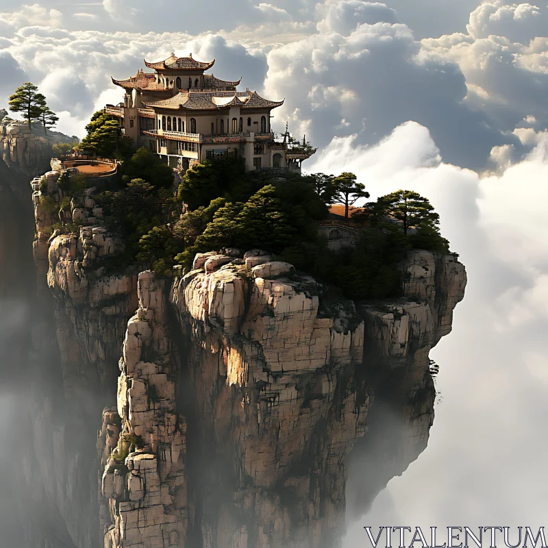 Temple on a Cliff in the Sky AI Image