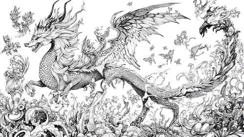 Monochrome Dragon in Flight