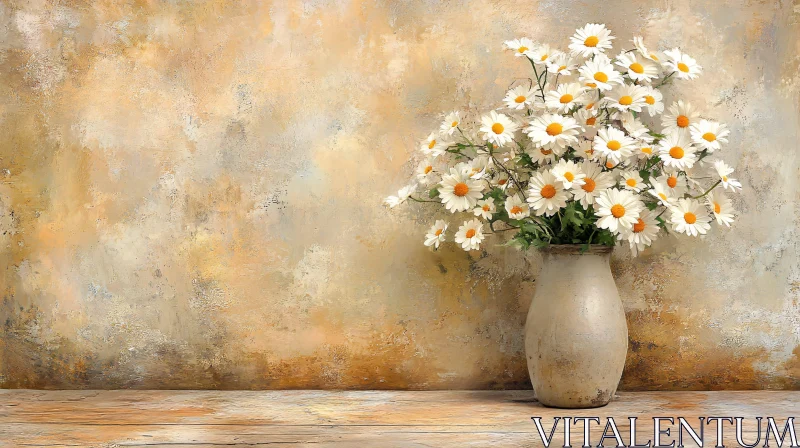 AI ART White Daisies in Rustic Vase