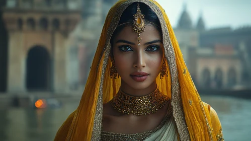 Serene Portrait of Woman in Yellow Headscarf
