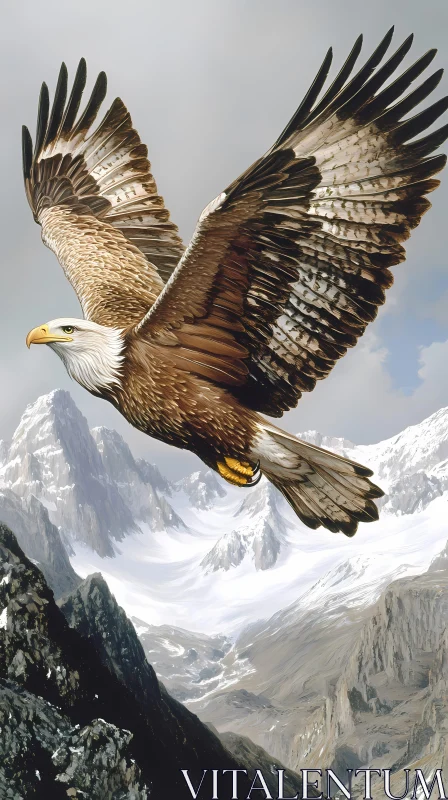 Eagle Soaring Above Snowy Peaks AI Image