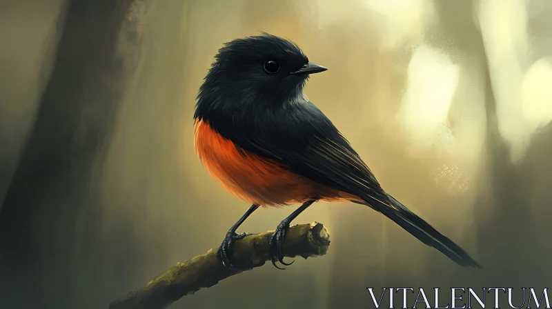 Small Bird with Orange Belly Art AI Image