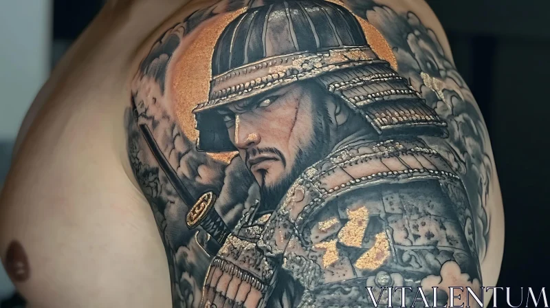 AI ART Detailed Samurai Warrior Tattoo Design