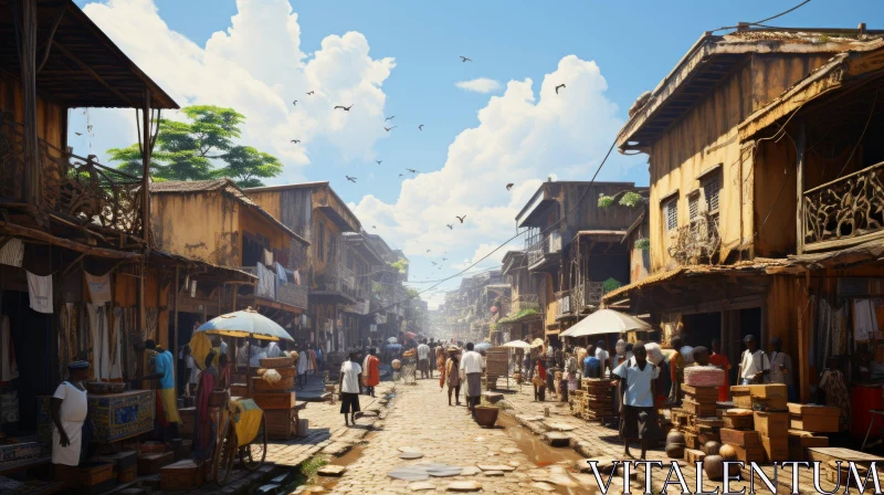 African City Street: A Maya Rendered Historical Reimagining AI Image