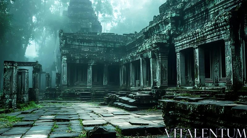 Fog-Shrouded Temple: Echoes of the Past AI Image