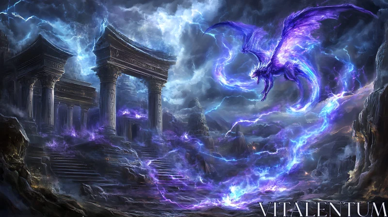 AI ART Dragon with Blue Lightning