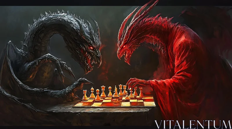 AI ART Chess Game Between Dragons