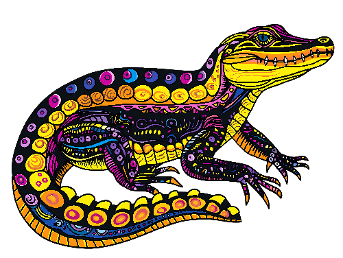 POD Design Colorful Patterned Crocodile on Transparent Background