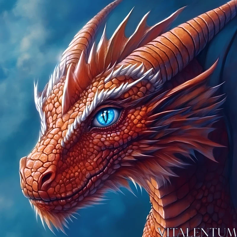 AI ART Fantasy Dragon Head with Blue Eyes