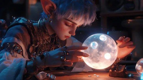 Elf Gazing into Magical Orb