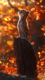 Young Cheetah in Sunlit Forest