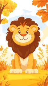Playful Lion in Autumn Foliage