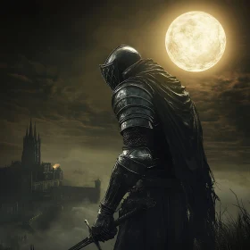 Armored Knight and Castle Under the Moon