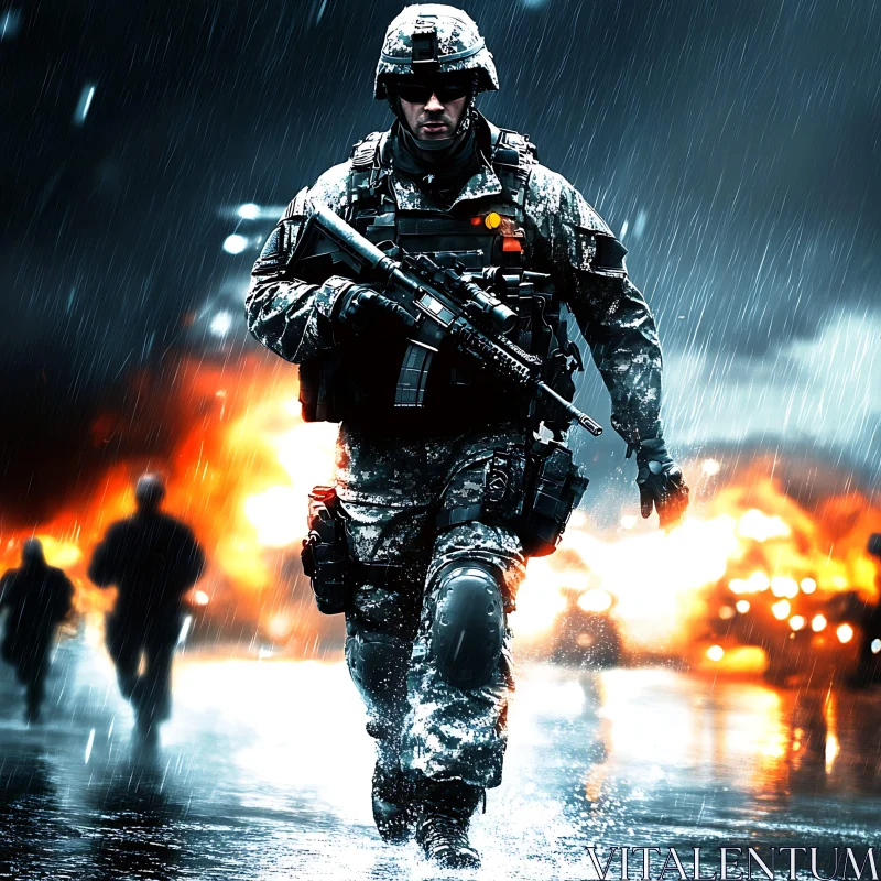 Warrior in Rain AI Image