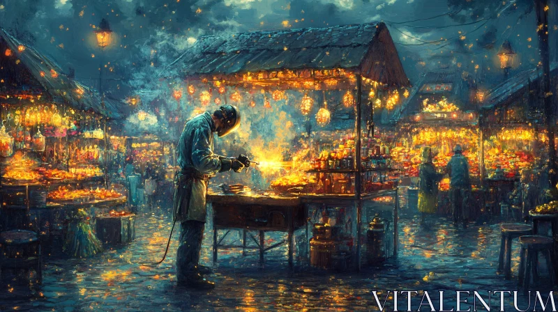 Night Market Food Stalls AI Image