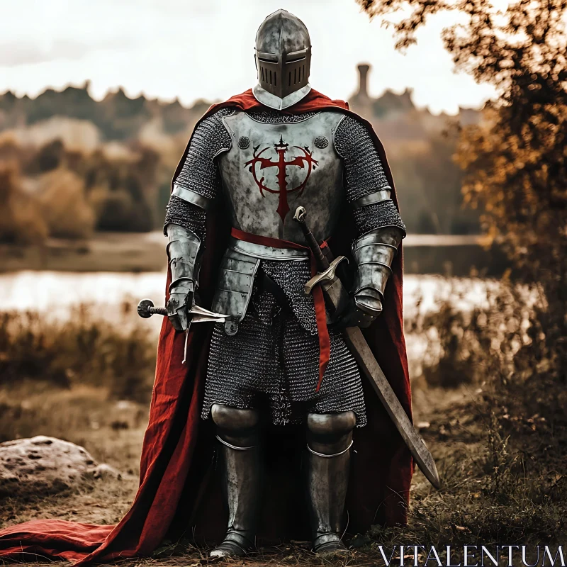 AI ART Medieval Knight with Red Cloak