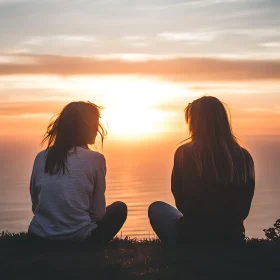 Contemplative Sunset Scene with Two Figures