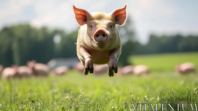 Soaring Piglet in Countryside AI Image