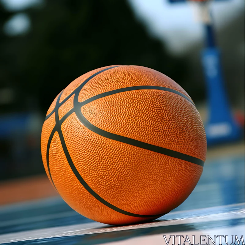 Orange Basketball on Court AI Image