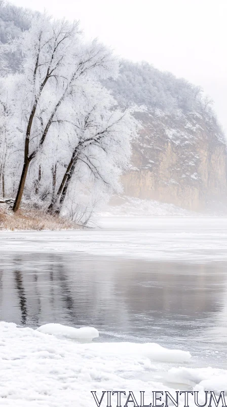 AI ART Winter Wonderland by the Frozen Lake