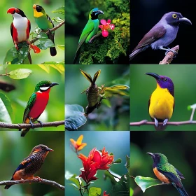 Colorful Birds and Flora Composition