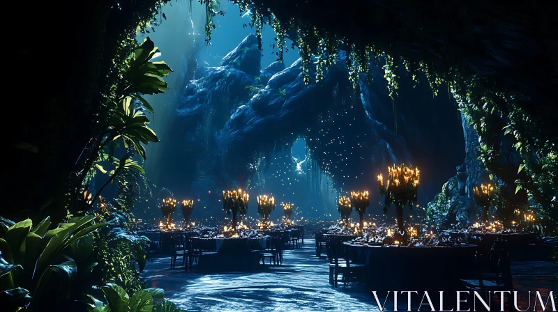 AI ART Magical Cave Celebration with Candlelit Dinner