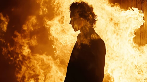 Man's Silhouette Engulfed in Flames