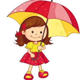 Cute Cartoon Girl with Colorful Umbrella