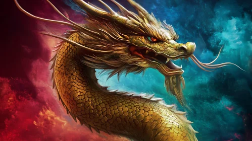 Majestic Golden Dragon Art Illustration