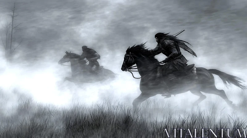 AI ART Equestrian Warriors in Monochrome Mist