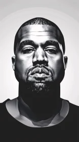 Detailed Kanye West Black and White Portrait