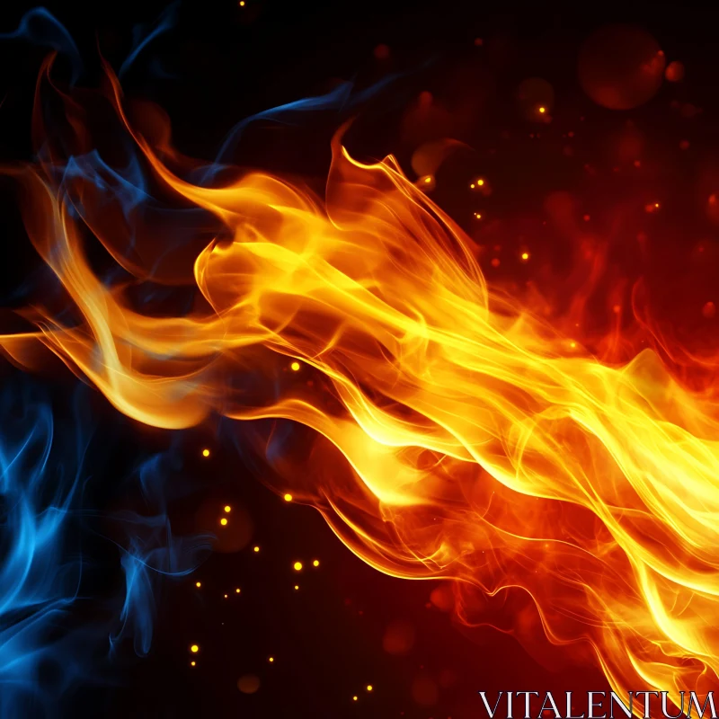 Dynamic Flames in Orange, Red, and Blue AI Image