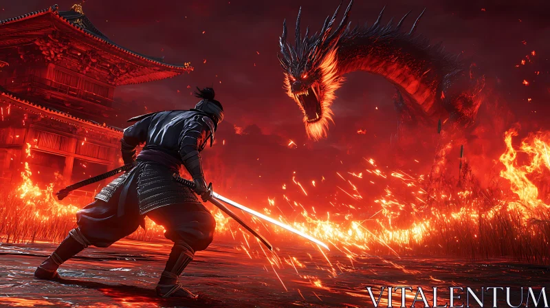 AI ART Epic Battle: Warrior and Dragon in Flames