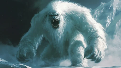 White Furry Monster in the Frozen Wasteland