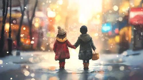 Hand-in-Hand Through Winter Cityscape