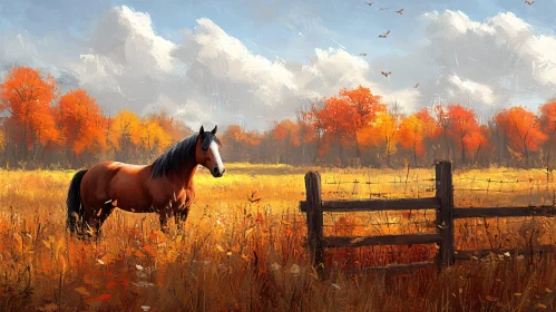 Horse in Autumn Landscape