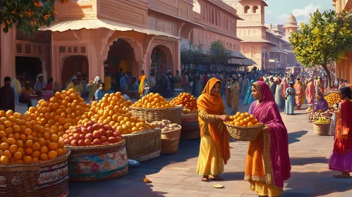 Bustling Market in India with Women