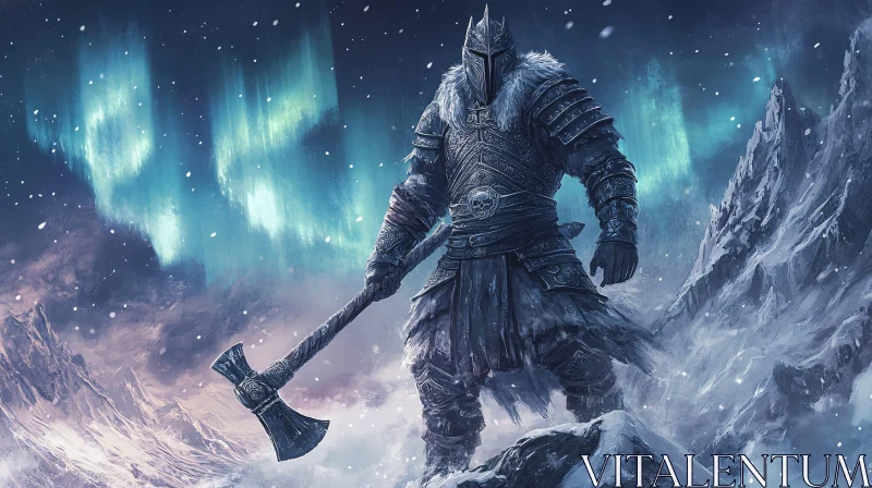 Armored Warrior in Winter Landscape AI Image