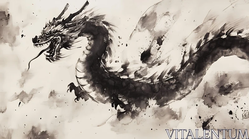 AI ART Monochrome Dragon Ink Wash Painting