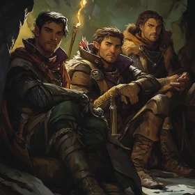 Fantasy Men Resting in Cave